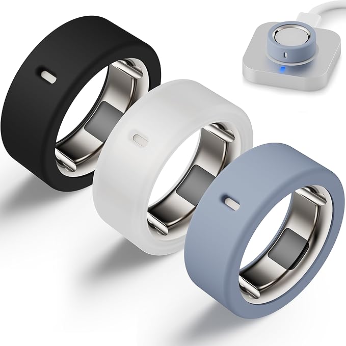 Protector Compatible for Oura Ring 4/Gen 4 Ceramic/Gen 3 Cover,Silicone Anti-Scratch Elastic Ring Finger Case Woking Out Gym for Women Men- Black+Clear+Blue-L for 12/13/14/15 by Snyeest