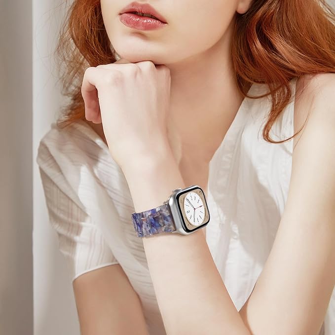 V-MORO Resin Bands Compatible with Apple Watch Series 11/10/9/8/7 Band 40mm/41mm Lightweight Fashion Strap Bracelet with Starlight Buckle for iwatch Series SE/6/5/4/3/2/1(Pearlized Blue,38/40/41/42mm) - Image 3