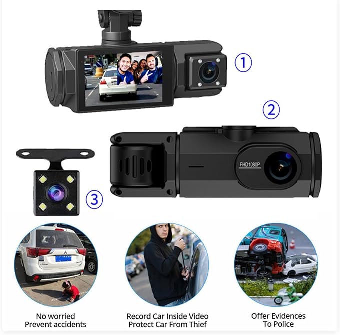 Three-Lens Driving Recorder, Triple-View Dashcam for Full Protection, Full View Car Dashcam System, 1080p Video Recording Wireless Dash Cams, 3 Channel Dash Cam for Cars (Recorder) - Image 5