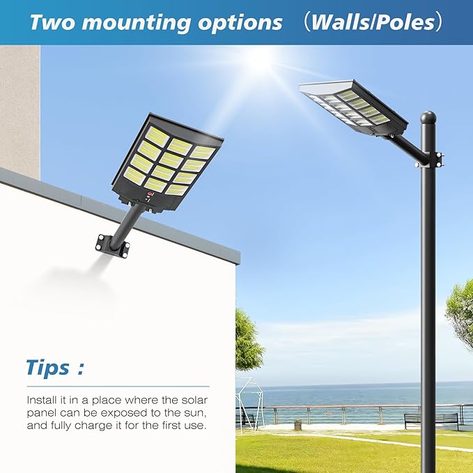 Sunwish Solar Lights Outdoor Waterproof 5000W, 6500K LED Solar Street Light with Motion Sensor & Dusk to Dawn, Security Flood Lights Outdoor with Remote Control for Parking Lot, Yard, Garage（2-Pack） - Image 7