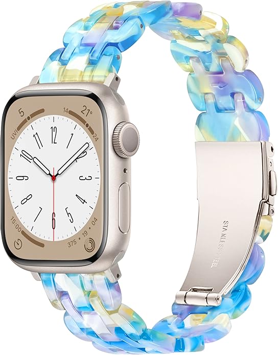 Lightweight Resin Band For Apple Watch Series 11 10 9 8 7 6 5 4 3 2 1 SE 3 2 Ultra 3 2, Fashion Adjustable Replacement Strap for iWatch Bands 38mm 40mm 41mm 42mm 44mm 45mm 46mm 49mm for Women Men by Pleixiu