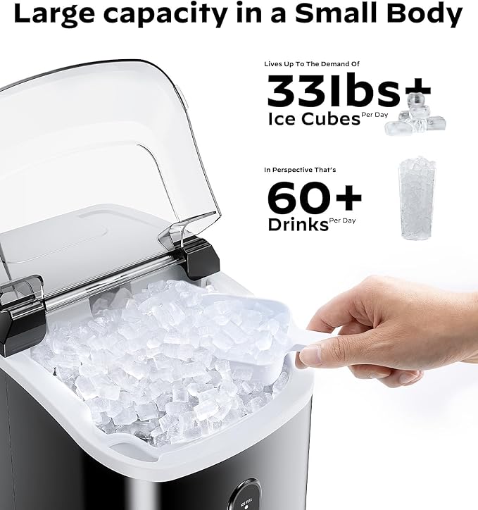Silonn Nugget Ice Maker Countertop - 33lbs/24H, Pebble Ice Maker Machine with Self-Cleaning Function, Portable Ice Makers for Home Kitchen Office - Image 3