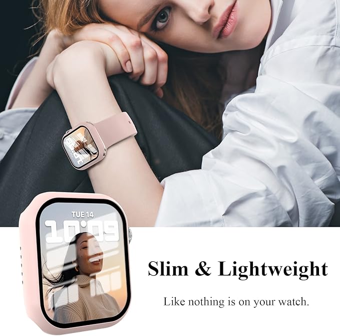 3 Pack Case Compatible with Apple Watch Series 9/8/7 41mm with Tempered Glass Screen Protector, Hard PC Full Cover Ultra-Thin HD Bumper Protective Cover for iWatch 41mm, Rose Gold/Pink/Clear - Image 4