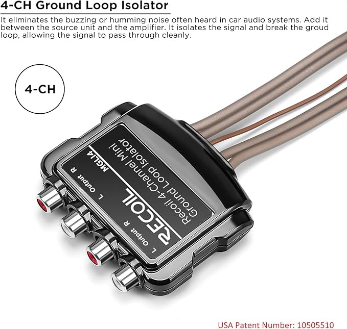 Recoil MGLI4 4-Channel RCA Stereo Ground Loop Isolator, Made from HiFi Permalloy Transformers Designed for Audio Signals Eliminate Noise Car Amplifier - Image 3