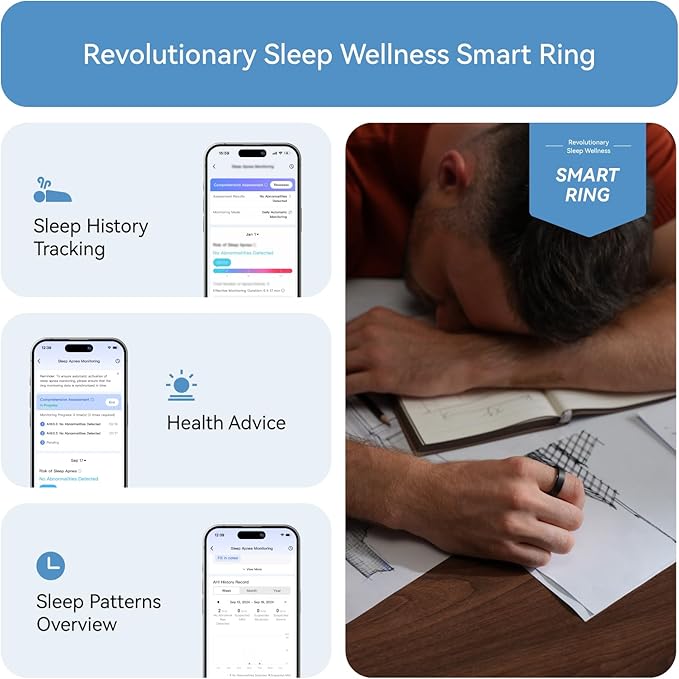 RingConn Gen 2, World’s First Smart Ring with Sleep Apnea Monitoring, No APP Subscription, 12-Day Battery Life, Stress/Heart Rate/Women's Health Tracker, Android & iOS Compatible (Black, Size 7) - Image 4