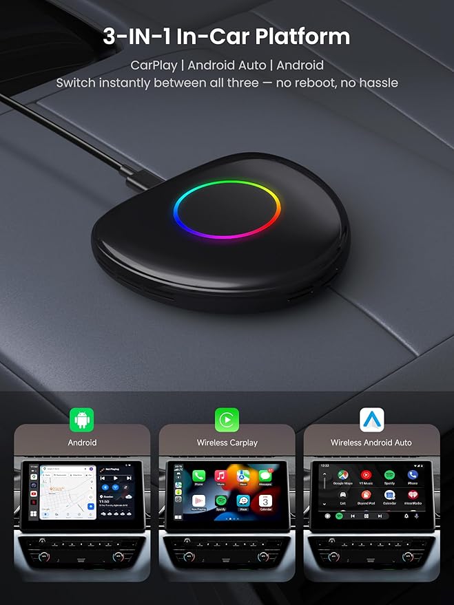 Magic Box - AI Box CarPlay & Android Auto Wireless, 8GB+128GB Android Car Video Box with Built-in 4G/ Wi-Fi/Dual Bluetooth/USB, Built-in GPS & AI, microSD Playback, OTA, Black, CB6D - Image 3