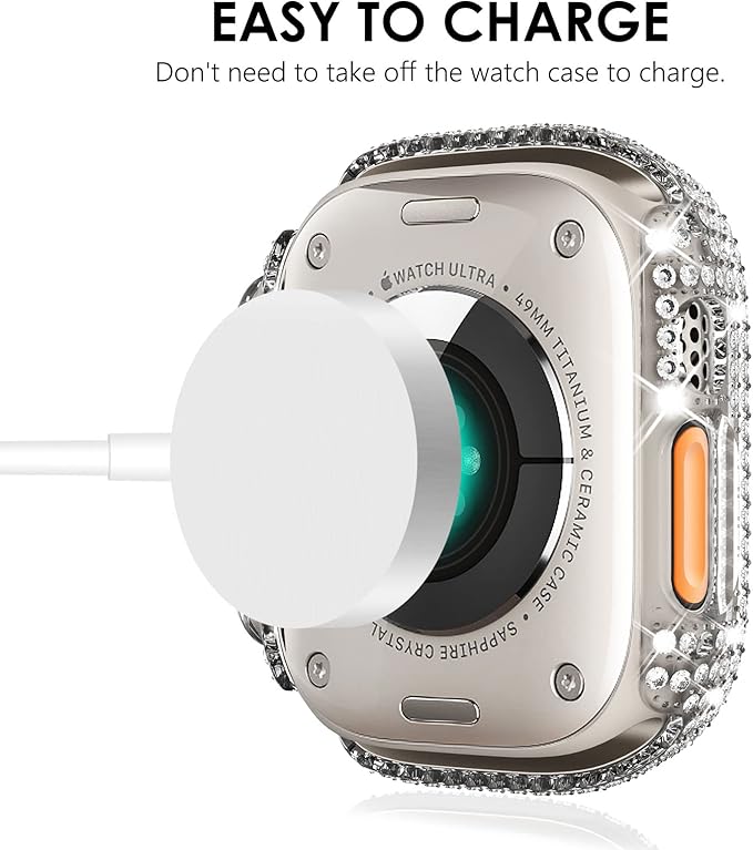 KADES Bling Case Compatible for Apple Watch Ultra 3/2/1 49mm, Sparkly Full Diamond Protective PC Bumper Cover, Rhinestone Frame for Women, 49mm-Clear - Image 4