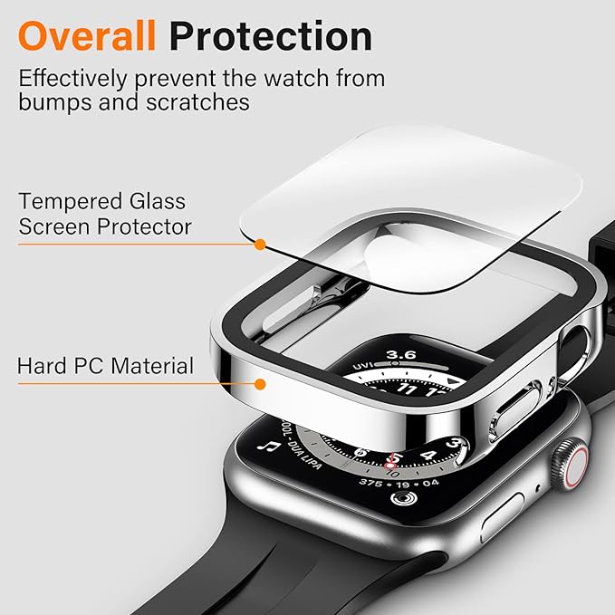 Amizee 2 Pack Compatible with Apple Watch Case 44mm Series 6/5/4/SE with Built-in Screen Protector, Hard PC Case Straight Edge Ultra Thin Anti-Scratch Protective Cover for iWatch 44mm (Silver/Clear) - Image 2