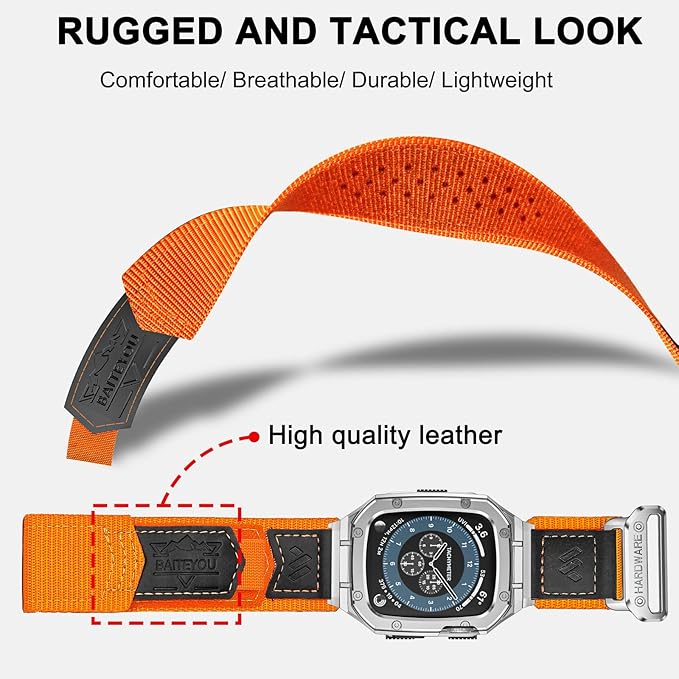 BAITEYOU Band with Case Compatible with Apple Watch Band Series 6 5 4 SE 3 2 1 44mm 42mm, Nylon Strap with Stainless Steel Metal Rugged Case Cover for iwatch Bands for Men - Image 5