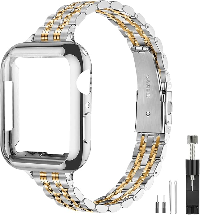 QUNDAXI Slim Watch Band Compatible with Apple Watch 41mm 45mm 42mm 44mm 40mm 38mm Metal Stainless Steel Watchband Suitable for iWatch 11/10/9/8/7/6/5/4/3/2/1/SE Series Women Luxury Strap by QUNDAXI