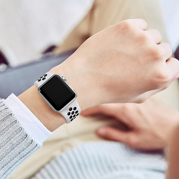 Lerobo Breathable Band Compatible with Apple Watch Band 45mm 49mm 44mm 46mm 42mm for Women Men,Soft Silicone Sport Replacement Strap for iWatch SE Ultra 3 2 Series 11 10 9 8 7 6 5 4 3 2 1,White/Black - Image 7
