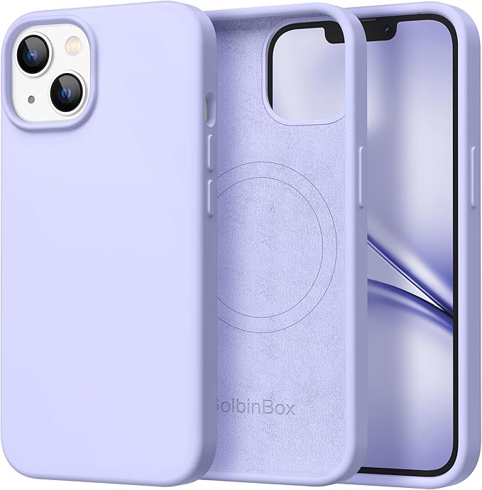 GolbinBox Magnetic for iPhone 13 Case & iPhone 14 Case, Compatible with MagSafe, [Soft Anti-Scratch Microfiber Lining], Slim Liquid Silicone Shockproof Protective Phone Case 6.1 inch, Lilac by GolbinBox