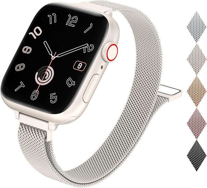 MARGE PLUS Slim Milanese Loop Compatible with Apple Watch Band for women 41mm 40mm 38mm 42mm 46mm 45mm 44mm, Stainless Steel Magnetic Mesh Strap work on iWatch Series 11 10 9 8 7 6 5 4 3 & SE 3 2 1 by MARGEPLUS