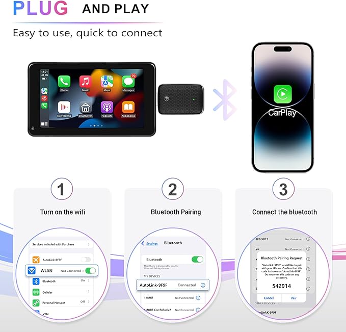 REYTID Wireless CarPlay Adapter for iPhone,Apple car Play Adapter Dongle,Convert Wired to Wireless,Plug & Play,Mini USB Design, No Delay & Stable Control for Apple iOS 10+ - Image 6