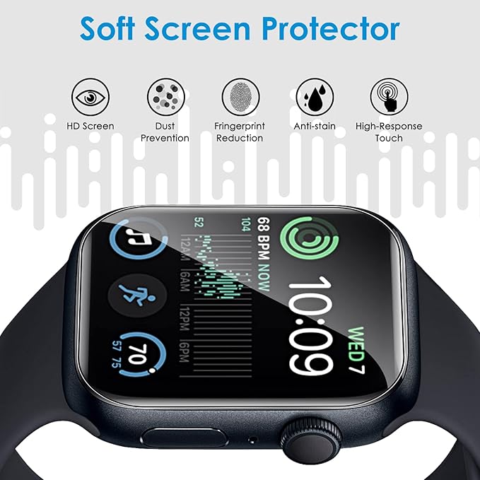 UniqueMe 8 Pack for Apple Watch SE/Series 6/5/4 Screen Protector 44mm, [Strong Asorption] [Flexible TPU Not Glass] iWatch Anti-Scratch Replacement Protection HD Clear Cover Soft Film - Image 7