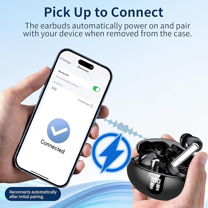 Wireless Earbuds Bluetooth Headphones, LED Power Display Earphones with Wireless Charging Case, 35H Playback, IPX4 Waterproof, In-Ear Ear buds with Mic for TV Smart Phone Laptop Computer Sports - Image 7