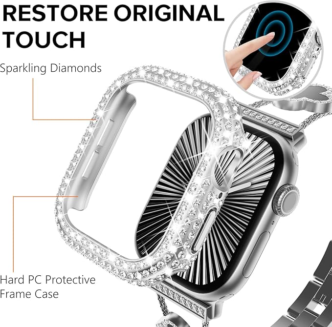 KADES Bling Case Compatible for Apple Watch Series 11/10 42mm, Sparkly Full Diamond Protective PC Bumper Cover, Rhinestone Frame for Women, 42mm-Silver - Image 7