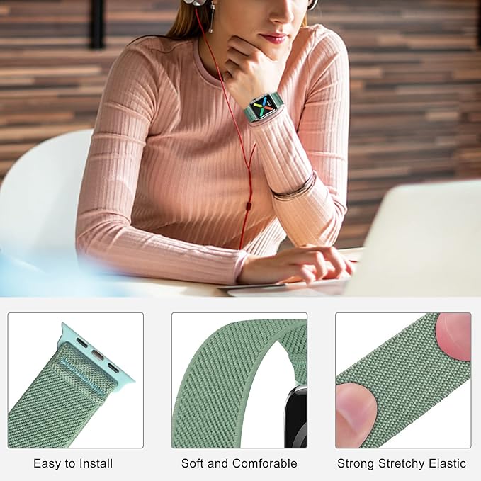 Stretchy Nylon Solo Loop Bands Compatible with Apple Watch 38mm 40mm 41mm 42mm 44mm 45mm 46mm 49mm Ultra 2 iWatch Series 11 10 9 8 7 SE 6 5 4 3 2 1 Strap,Sport Elastic Braided Women Men - Image 3