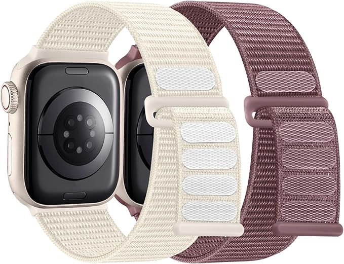 WJK 2 Pack Compatible with Apple Watch Series11 10 9 8 7 6 5 4 3 2 1 SE Bands for Women Men, Nylon Stretchy Strap for iWatch Bands for Women 42mm 41mm 40mm 38mm,Starlight Smokepurple by WJK