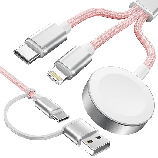 Travel Essentials,3 in 2 USB C Cable for Apple Watch Charger,iPhone Charger,Multi Charging Cable,Cruise Vacation Camping Essentials,Portable for iWatch Series 11-2/Ultra/SE & iPhone 17-12,Car,Pink by ChargeBeyondPowerWithin