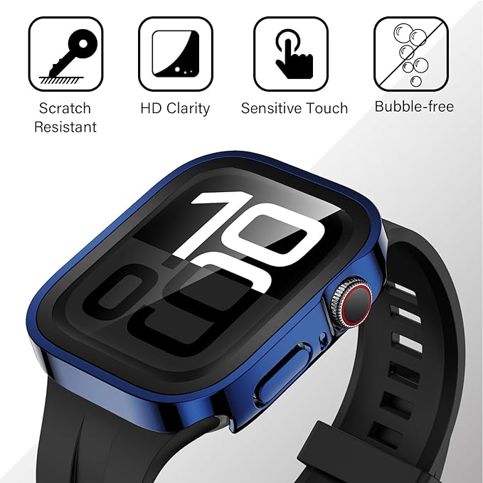 Amizee 2 Pack Case Compatible with Apple Watch Series 11/10 46mm Case with Built-in Screen Protector, Ultra-Thin Hard PC Straight Edge Anti-Scratch Protective Cover for iWatch 46mm (Blue/Clear) - Image 4