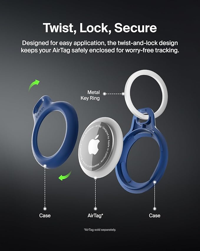 Belkin Apple AirTag Secure Holder with Key Ring - Durable Scratch Resistant Case with Open Face & Raised Edges - Protective AirTag Keychain Accessory for Keys, Pets, Luggage, Backpacks - 4-Pack Blue - Image 4
