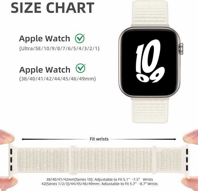 WJK 2 Pack Compatible with Apple Watch Bands for Women 42mm 41mm 38mm 40mm, Nylon Stretchy Strap for iWatch SE 2 Series 11 10 9 8 7 6 5 4 3 2 1 Bands for Women Men,Black Starlight - Image 3