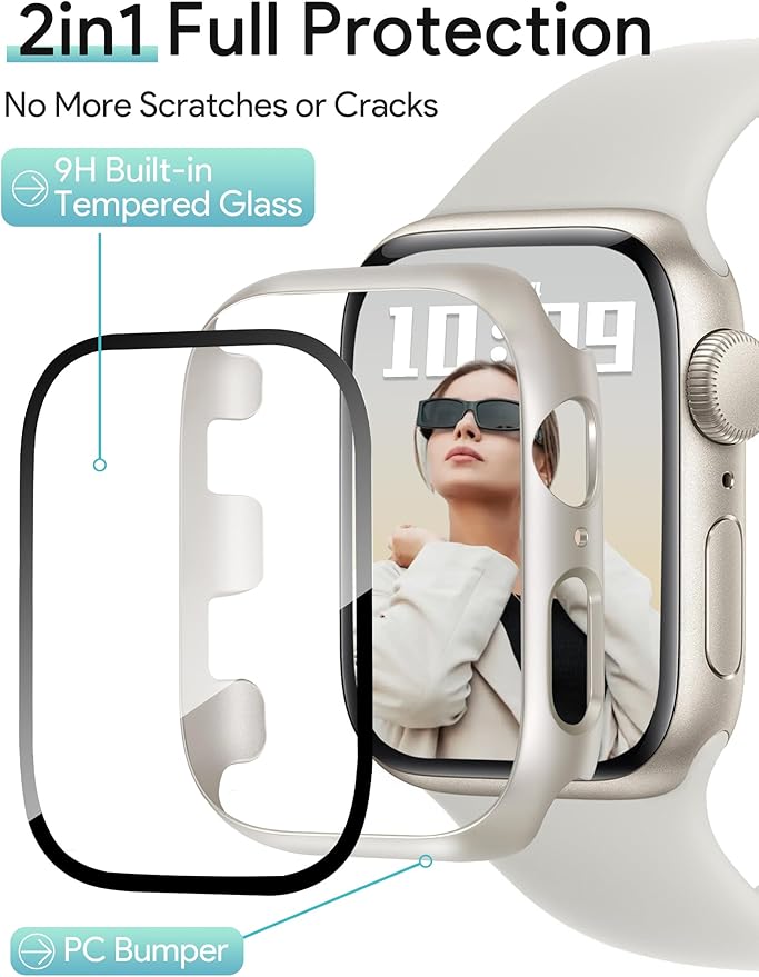 JR.DM 42mm 2 Pack Hard PC Case with HD Tempered Glass Screen Protector for Apple Watch Series 3/2/1, Slim Guard Bumper Full Coverage Protective Anti-Scratch Face Cover for iWatch, Starlight+ Clear - Image 3