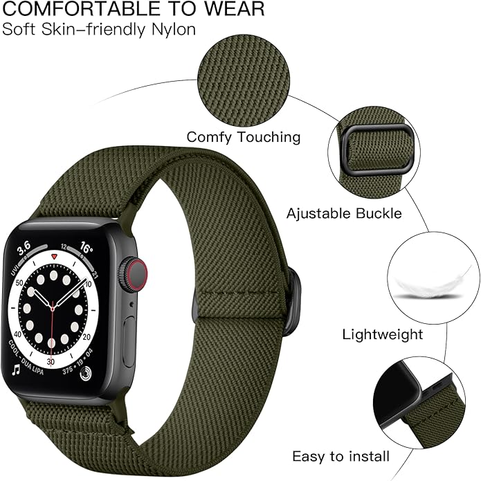 Lerobo Braided Band Compatible with Apple Watch Series 11 10 9 8 7 46mm 45mm 41mm Ultra SE 3 2 1 49mm Series 6 5 4 3 44mm 40mm 38mm 42mm Men iWatch Bands Women Stretchy Nylon Solo Loop Sport Strap - Image 2