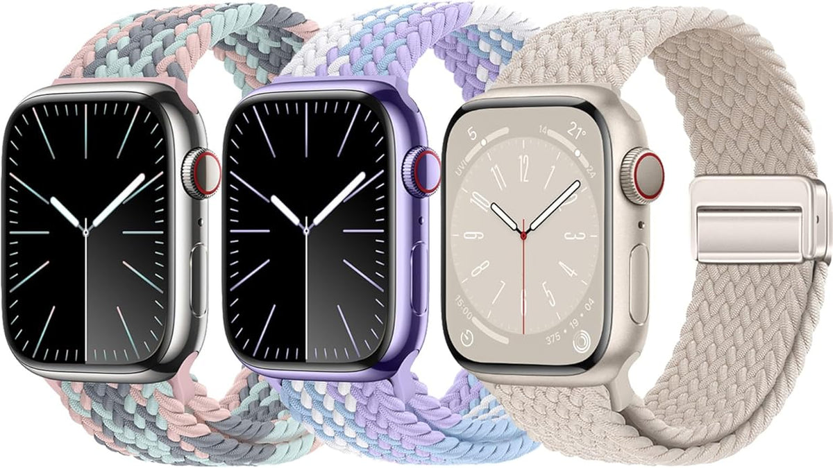 3 Pack Braided Sport Loop Band Compatible with Apple Watch Bands Ultra 3&2 1 49mm 46mm 45mm 44mm 42mm 41mm 40mm 38mm Men Women; Stretchy Nylon Solo Loop Strap for iWatch Series 11 10 9 8 7 6 SE 5 4 3 by Unknown