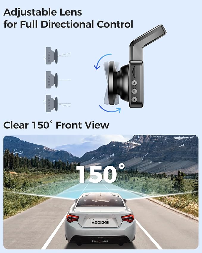AZDOME Front WiFi Dash Cam 1296P HD with 3" LCD Screen, Dashboard Camera with 150° Wide Angle, Night Vision, ADAS, G-Sensor, Loop Recording, 24/7 Parking Mode, Supports 128GB SD Card (M17) - Image 9