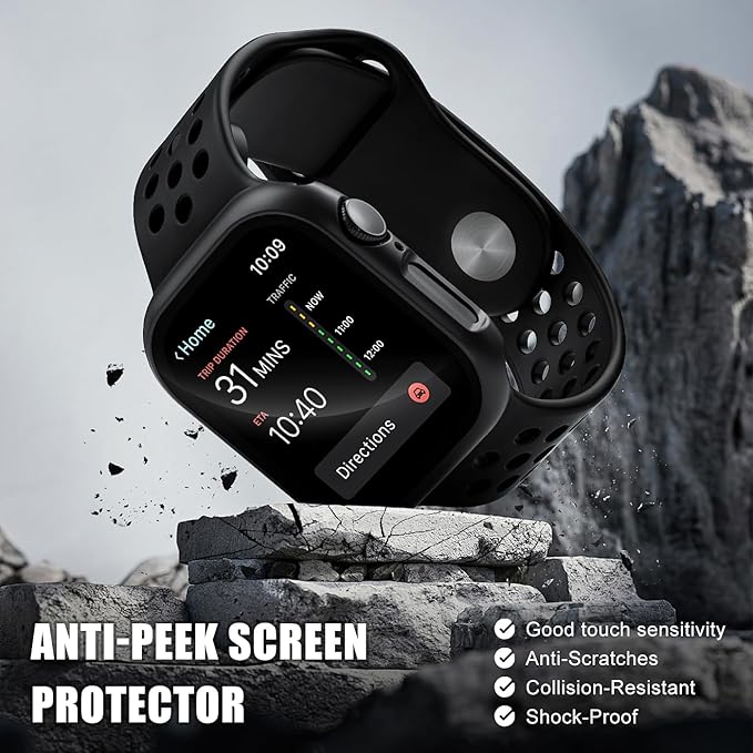 2 Pack Privacy Case for Apple Watch Screen Protector, Anti-Spy Tempered Glass Film Apple Watch Cover Hard PC Case Bumper for iWatch Series 11 Series 10 - Black/Black 46mm - Image 4