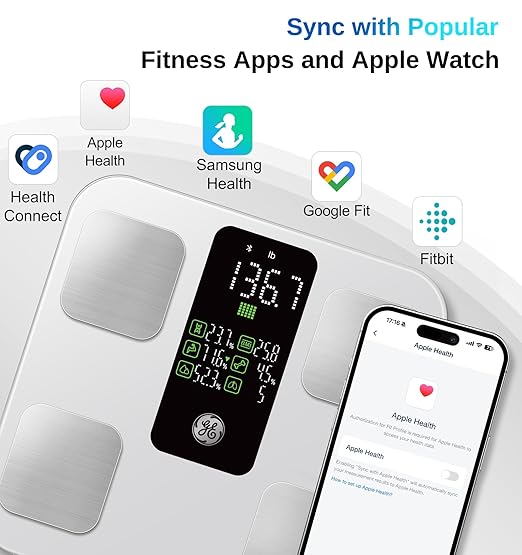 GE Scale for Body Weight: Body Fat, BMI, Muscle Mass, Smart Bathroom Scales with 14 Body Composition Metrics with Large Display, Accurate Bluetooth Weighing Machine with Fitness App, 400 lbs, White - Image 6