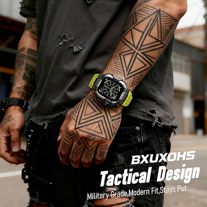 BXUXOHS Rugged Case and Band for Apple Watch 46mm Men, Compatible with Apple Watch Series 11/10, Military Grade Shockproof Bumper Cover, Tactical Band Case for iWatch 11/10 Man, Green - Image 3