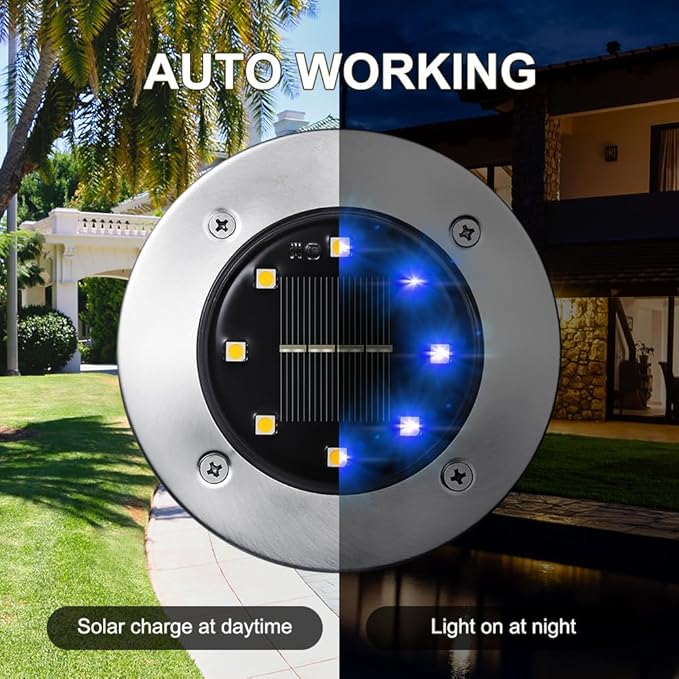LYHOPE Solar Ground Lights Outdoor, 8 Pack 8 LED Solar Disk Lights Waterproof Garden In-ground Pathway Light Landscape Lighting for Lawn,Yard,Deck,Patio,Walkway (Blue) - Image 5