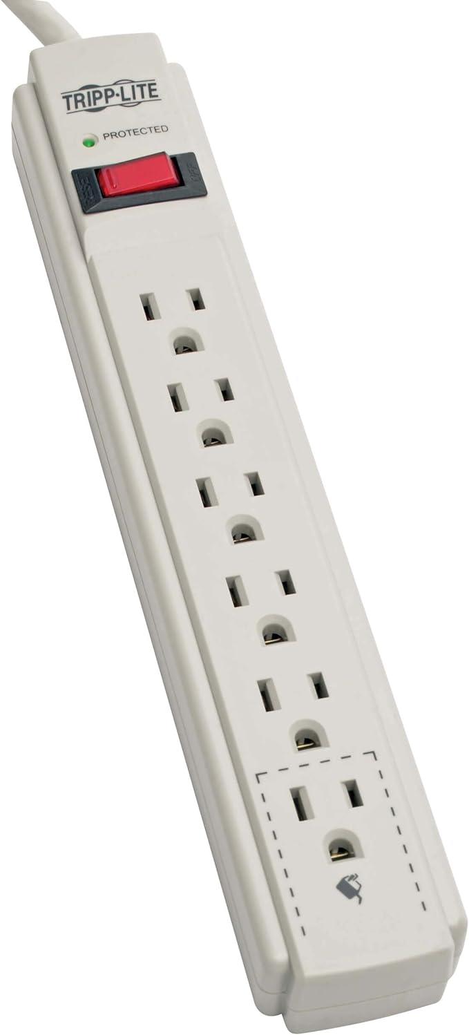 Tripp Lite 6 Outlet Surge Protector Power Strip, Extra Long Cord 15ft, & $20,000 Insurance (TLP615) Gray by TrippLite