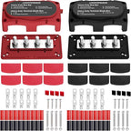 2Pcs 300A Busbar 12-48V DC Heavy Duty Copper Power Distribution Block 4 X M8 (5/16") Terminals Studs 8 Srews with Waterproof Cover Battery Bus Bar for Automotive RV Marine Truck(Black&Red) - Image 2