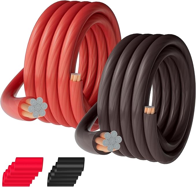 0 Gauge AWG Power Ground Wire Cable 20 Ft Each-Red/Black Translucent, Automotive Battery Welding Electrical Wire CCA Bulk for DIY Car Audio Speaker Amp Solar Marine Generator RV Trailer Inverter by HiFindCable