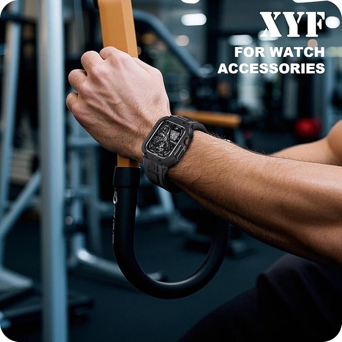 XYF Sport Smartwatch Cases with Band for Men, Rugged Shockproof Protective Metal Bumper Case,Compatible with Apple Watch 46mm Series 11 10 Replacement (46mm,Black/Black) - Image 7