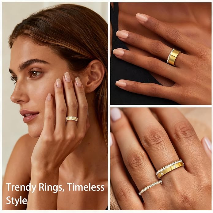 Emibele 3 Pack Stackable Rings for Oura Ring Gen 3/Oura Ring Gen 4, Stainless Steel No Tarnish Stacking Ring, Stack Cubic Zirconia Oura Stack Rings, Trendy Jewelry Gifts for Women - Image 5
