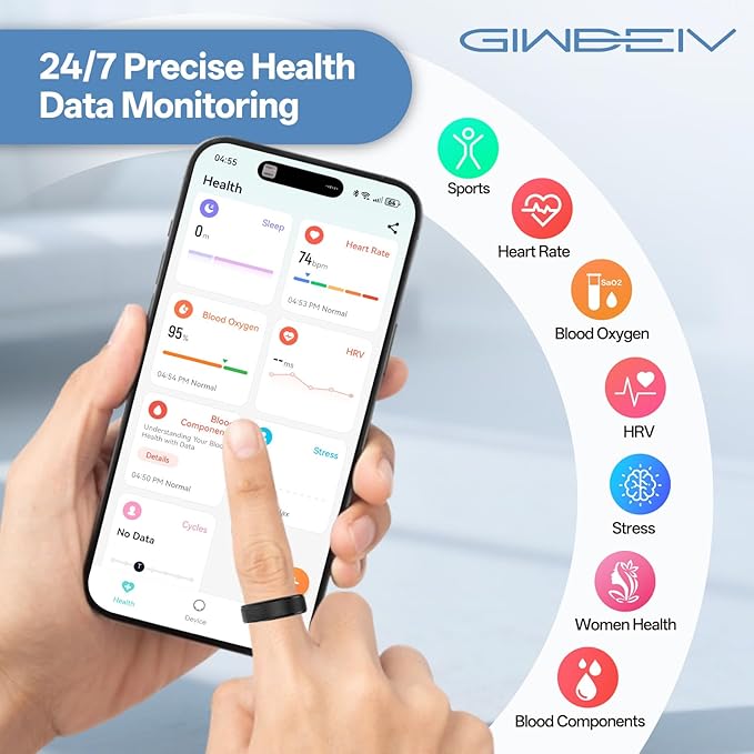 Smart Ring for Women Men, Health Fitness Tracker Ring with Heart Rate/Sleep Tracker/Blood Oxygen/HRV/Stress/Calorie/Steps, IP68 Waterproof for iOS & Android, No APP Fees(Black,10#) - Image 3
