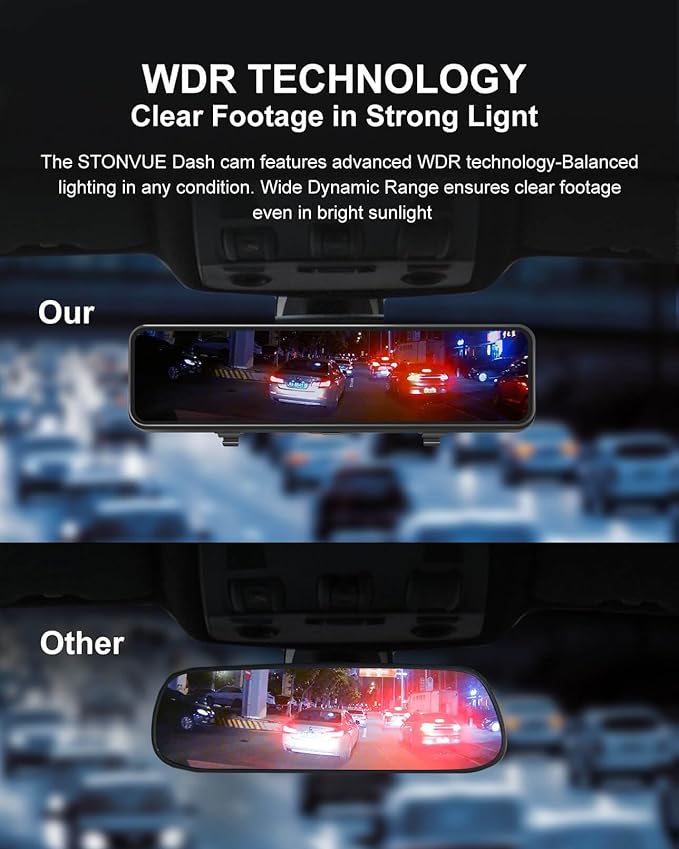 4K Mirror Dash Cam, 11" Rear View Mirror Dash Camera Front and Rear with WDR G-Sensor Parking Assistance, with Free 64GB Card, Waterproof Backup Camera for Car RV by STONVUE - Image 3