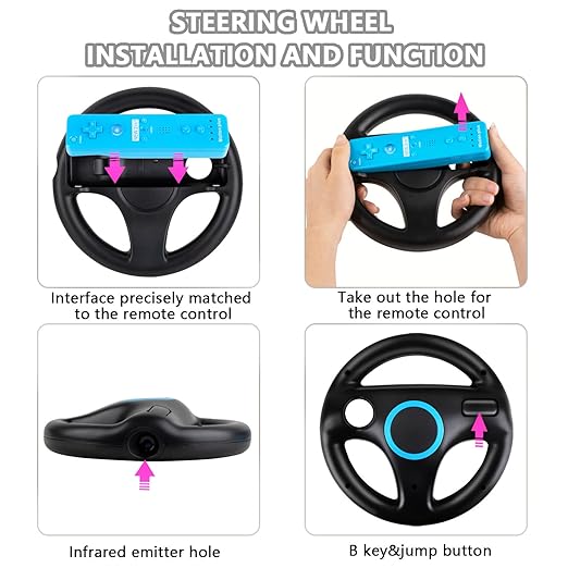 LongLongJin 2 Racing wii Steering Wheels And 2 wii Zapper Gun controller Premium Accessories, Compatible With Nintendo Wii U Remote and Nunchuck Games(Black) - Image 2