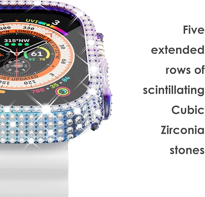 [2+1] Surace Compatible with Apple Watch Ultra 49mm Screen Protector Case, 400 Diamonds with Screen Protector Bling Case Tempered Glass Protective Cover for Apple Watch Ultra 49mm, Rainbow - Image 3