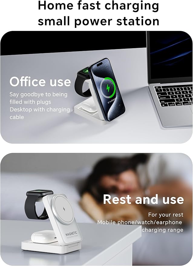 2026 Upgraded 3-in-1 Wireless Charger for iPhone,Travel Magnetic Charger Stand Nightlight Foldable Wireless Charging Station Compatible with Magsafe Charger&iPhone 17/16/15/14/13,Apple Watch&AirPods - Image 4