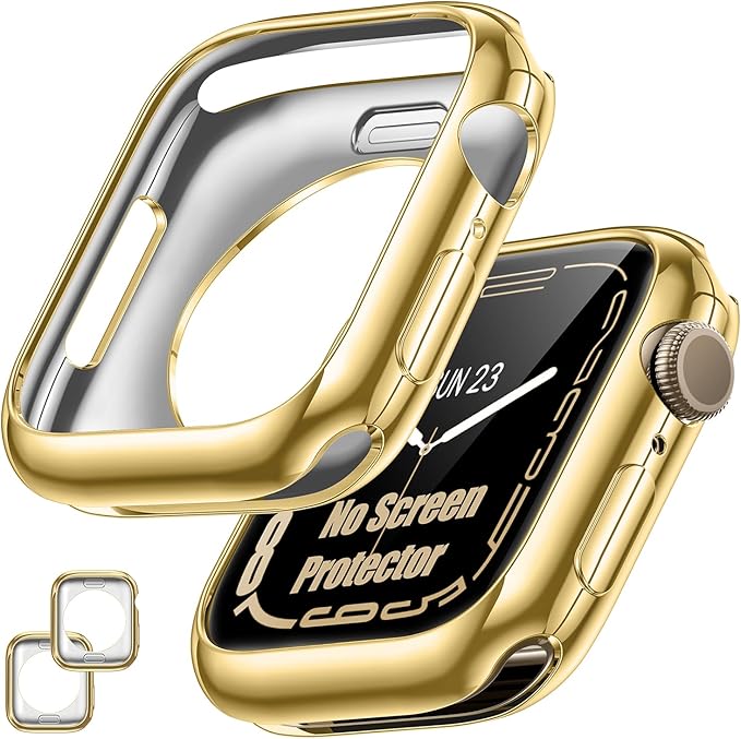 [2 Pack] Goton Bumper Case for Apple Watch 44mm, [No Screen Protector] Slim Soft Shockproof Case Cover Bumper Protector Accessories for iWatch SE 3/SE 2/SE, Series 6/5/4, 44mm Gold+Gold by Goton