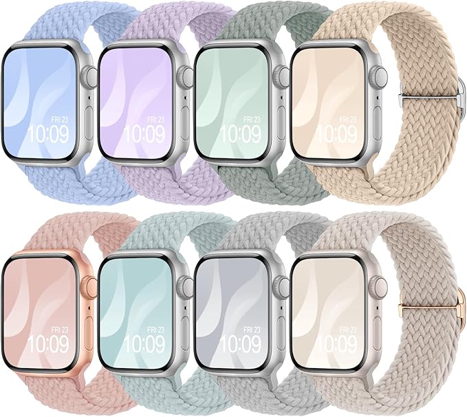 8 Pack Braided Stretchy Solo Loop Compatible with Apple Watch Bands for Women 40mm 38mm 41mm 44mm 46mm 45mm 42mm 49mm Men, Adjustable Sport Elastic Strap for iWatch Series 11 10 9 8 7 6 5 4 3 SE Ultra by Adorique