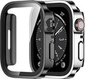 Amizee 2 Pack Compatible with Apple Watch Series 9 8 7 45mm Case with Built-in Screen Protector, Ultra-Thin Hard PC Straight Edge Anti-Scratch Protective Cover for iWatch 45mm (Black/Silver) by Amizee