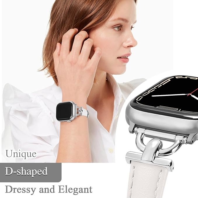 Leather Band Compatible with Apple Watch Bands for Women, Dressy Fancy Strap for iWatch Series 11/10/9/8/7/6/5/4/3/2/1/se(38mm 40mm 41mm 42mm,Starlight/Silver) - Image 4