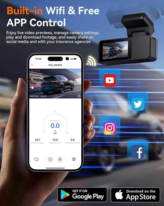 Dash Cam Front and Rear, 4K Front Dash Cam, 3K+1080P Dual Dash Camera for Cars, Built-in WiFi, Car Dashcams with Night Vision, Free 64GB Card, 24H Parking Mode, App Control, Silvery - Image 5
